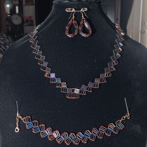 Multicolor Iridescent Beaded Necklace, Bracelet & Earring Set